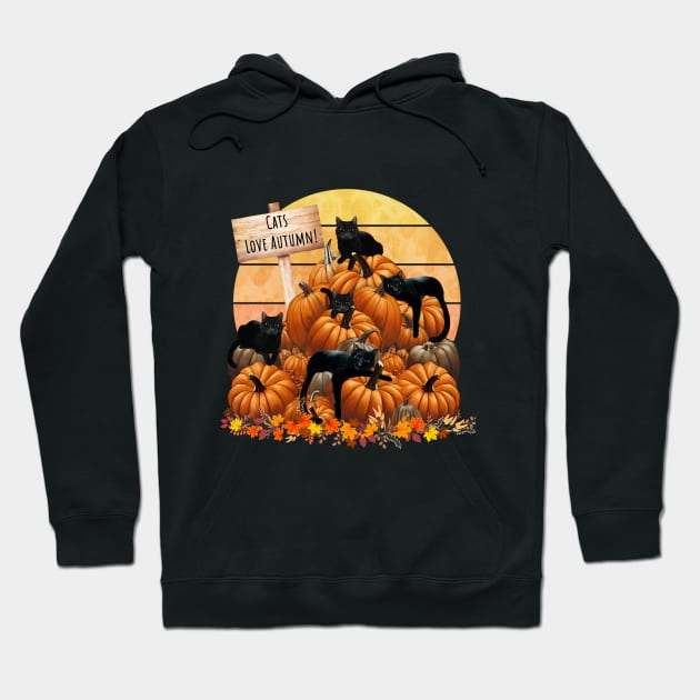 Black Cats in the Pumpkin Patch autumn with pumpkinsin and sunset, color autumn, cats love autumn Hoodie by Collagedream